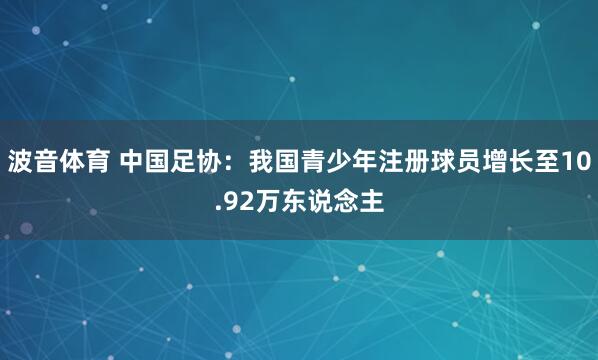 波音体育 中国足协：我国青少年注册球员增长至10.92万东说念主