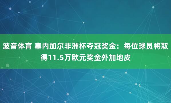 波音体育 塞内加尔非洲杯夺冠奖金：每位球员将取得11.5万欧元奖金外加地皮