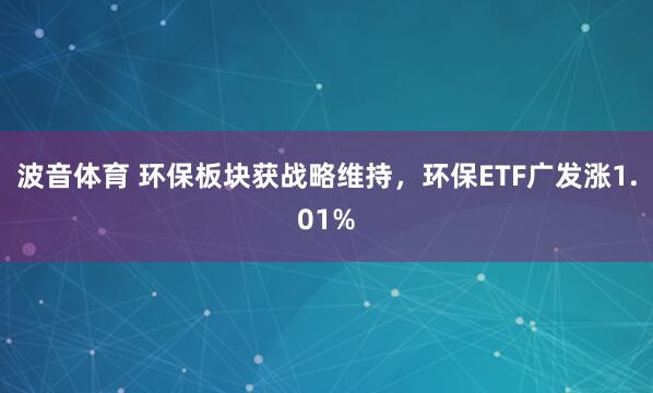 波音体育 环保板块获战略维持，环保ETF广发涨1.01%