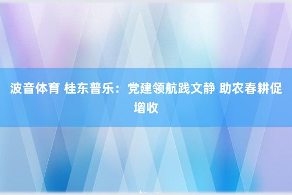 波音体育 桂东普乐：党建领航践文静 助农春耕促增收