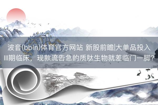 波音(bbin)体育官方网站 新股前瞻|大单品投入III期临床，现款流告急的质肽生物就差临门一脚？