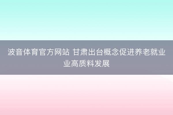 波音体育官方网站 甘肃出台概念促进养老就业业高质料发展